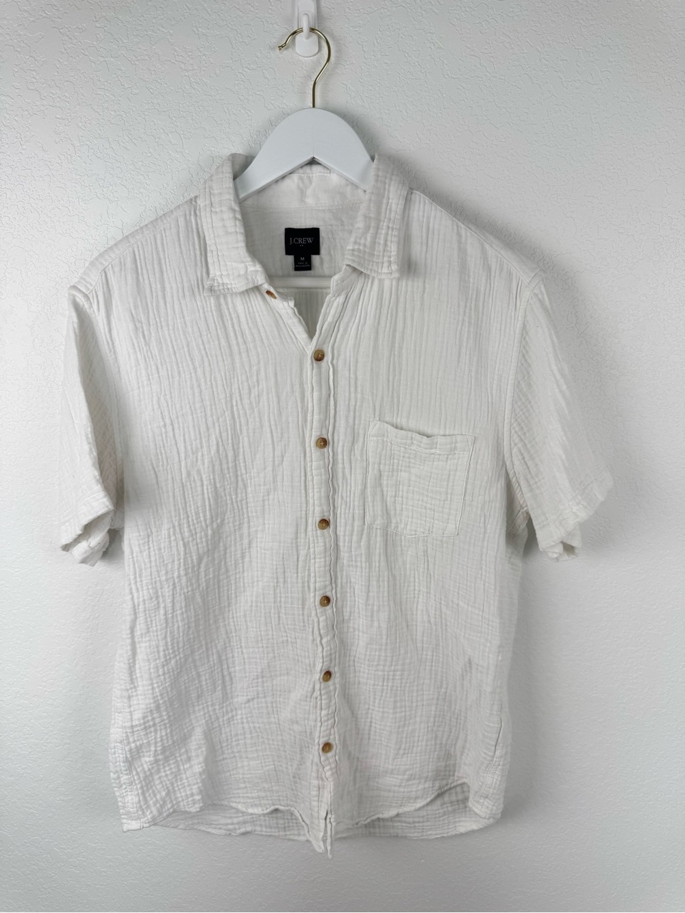 J. Crew Men’s White Short-Sleeve Gauze Button-Down Shirt M